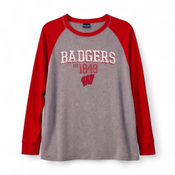 Old Varsity Brand Other - Wisconsin Badgers Raglan Thermal Waffle Knit Shirt XL Red Gray